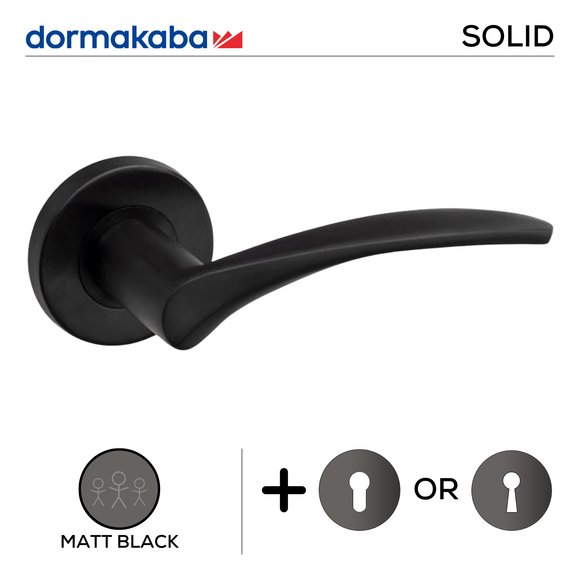 DORMAKABA Matt Black Lever Handle main product view for patio and sliding doors — bold black energy, 135mm (l).