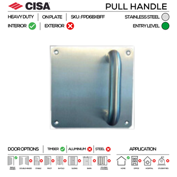 Main product view showing CISA Stainless Steel Pull Handle — tough stainless shine for Architectural, left or right hand.
