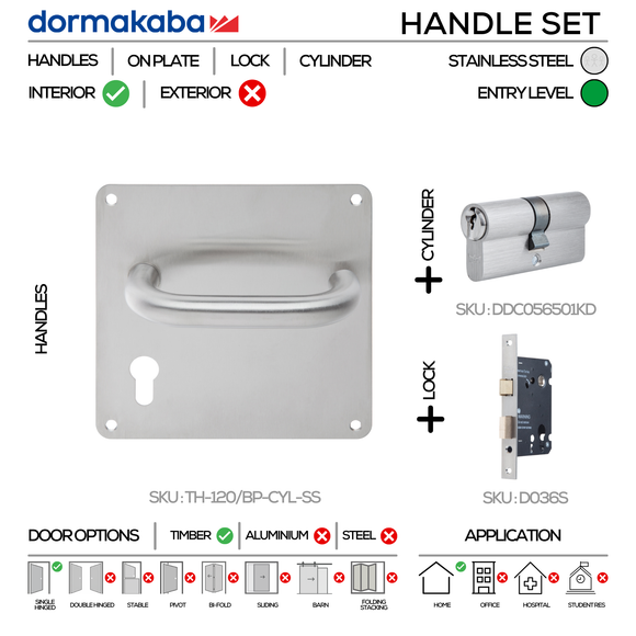 DORMAKABA Stainless Steel Cylinder Lock main product view for commercial doors — strong stainless style, left or right hand.
