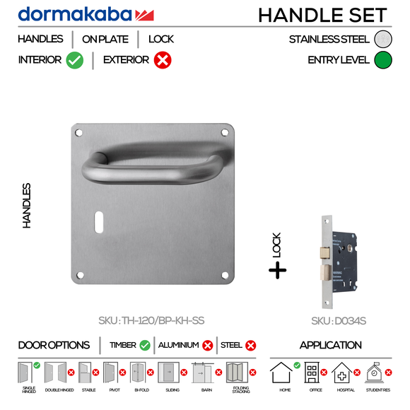 Main product view of DORMAKABA Stainless Steel Door Lock, made for commercial doors with tough stainless shine, left or right hand.