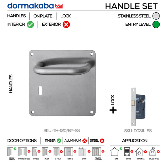 DORMAKABA Stainless Steel Door Lock main product view; clean stainless confidence for a better door setup, left or right hand.