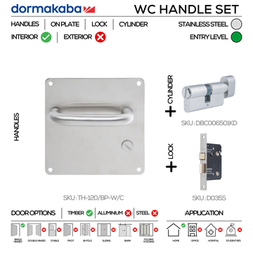 DORMAKABA Stainless Steel Door Lock for commercial doors, main product view with strong stainless style, left or right hand.