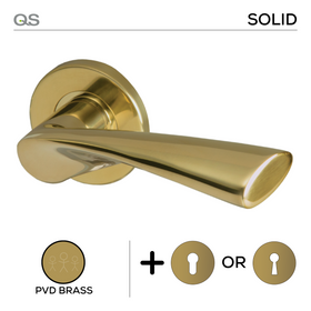 Sambava PVD, Lever Handles, Solid, On Round Rose, With Escutcheons, PVD Brass, QS