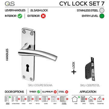 Main product view of QS Stainless Steel Door Lock, made for patio and sliding doors with tough stainless shine.