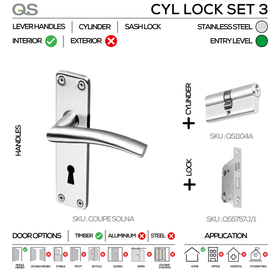 Coupe  Solna Cylinder lockset, Lever Handle, Coupé, On Plate, Stainless Steel, QS