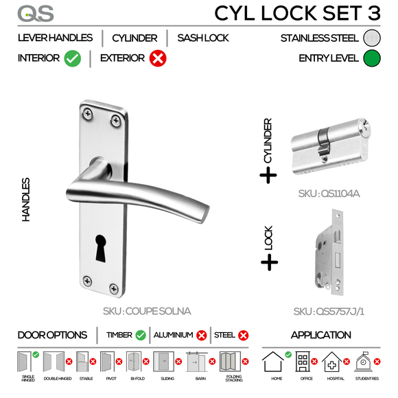 QS Stainless Steel Cylinder Lock main product view; clean stainless confidence for a better door setup.