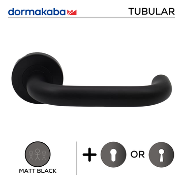 DORMAKABA Matt Black Lever Handle shown in main product view, giving patio and sliding doors sharp modern attitude, 155mm (l).