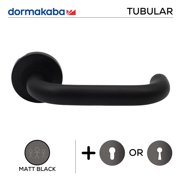 DORMAKABA Matt Black Lever Handle shown in main product view, giving patio and sliding doors sharp modern attitude, 155mm (l).