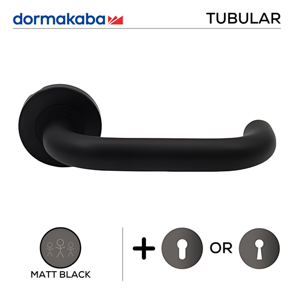 DORMAKABA Matt Black Lever Handle shown in main product view, giving patio and sliding doors sharp modern attitude, 155mm (l).
