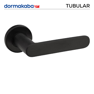 DORMAKABA Black Lever Handle shown in main product view, giving patio and sliding doors sharp modern attitude, 140mm (l).