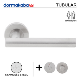 TH 124 Bathroom W/C, Lever Handles, Tubular, On Round Rose, With Bathroom (WC) Indicator Set - DWC 005, 137mm (l), Stainless Steel, DORMAKABA
