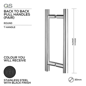 QS2510BTB 1.5, T Handle, Pull Handle, Round, T Handle, BTB, 30mm (Ø) x 1500mm (l), Matt Black, QS