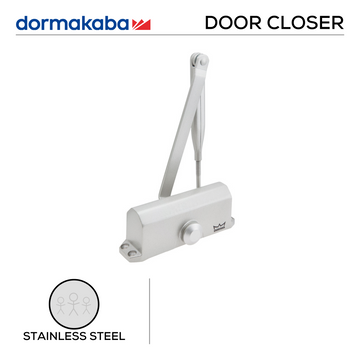 DORMAKABA Silver Door Closer main product view; solid gear with a sharp finish for a better door setup, Up to 80kg.