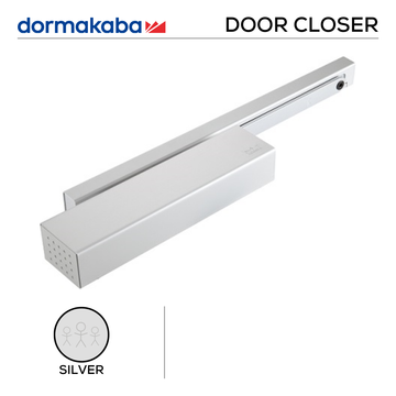 DORMAKABA Silver Door Closer main product view; solid gear with a sharp finish for a better door setup, Up to 120kg, non hold open.