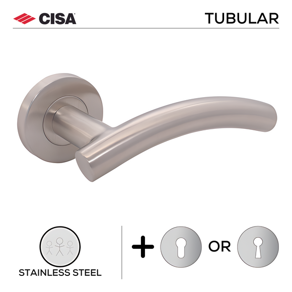 CISA Stainless Steel Lever Handle for patio and sliding doors, main product view with strong stainless style, 138mm (l).