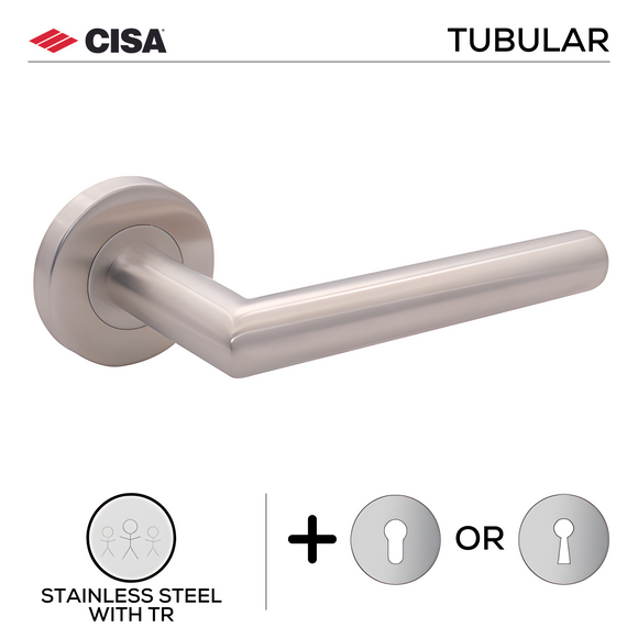 CISA Stainless Steel Lever Handle for patio and sliding doors, main product view with strong stainless style, 134mm (l).
