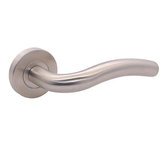Alternate angle showing CISA Stainless Steel Lever Handle — tough stainless shine for patio and sliding doors.