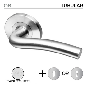 Coupe  Inari -Rose, Lever Handles, Tubular, Round Rose, With Escutcheons, Stainless Steel, QS