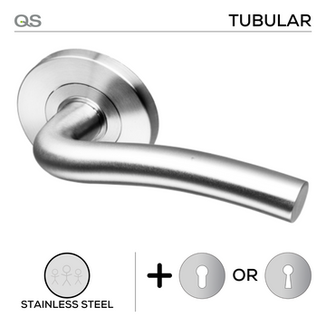 Main product view showing QS Stainless Steel Lever Handle — tough stainless shine for patio and sliding doors.
