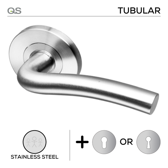 Coupe  Inari -Rose, Lever Handles, Tubular, Round Rose, With Escutcheons, Stainless Steel, QS