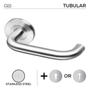 Coupe  Kiruna -Rose, Lever Handles, Tubular, Round Rose, With Escutcheons, Stainless Steel, QS-1