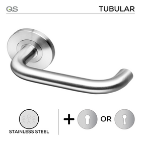 Coupe  Kiruna -Rose, Lever Handles, Tubular, Round Rose, With Escutcheons, Stainless Steel, QS
