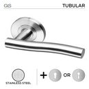 Coupe  Namsos -Rose, Lever Handles, Tubular, Round Rose, With Escutcheons, Stainless Steel, QS-1