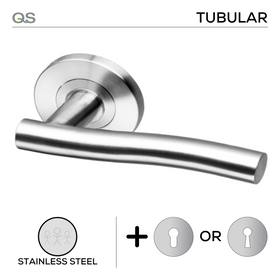 Coupe  Namsos -Rose, Lever Handles, Tubular, Round Rose, With Escutcheons, Stainless Steel, QS