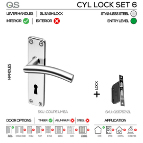 Coupe  Umea 2 Lever lockset, Lever Handle, Coupé, On Plate, Stainless Steel, QS