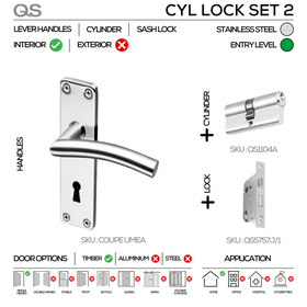 Coupe  Umea Cylinder lockset, Lever Handle, Coupé, On Plate, Stainless Steel, QS