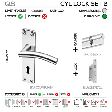 QS Stainless Steel Cylinder Lock for patio and sliding doors, main product view with strong stainless style.
