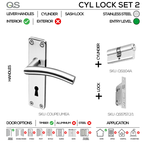 QS Stainless Steel Cylinder Lock for patio and sliding doors, main product view with strong stainless style.