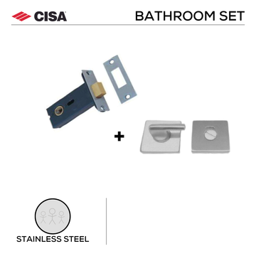 Main product view of CISA Stainless Steel Deadbolt Lock, made for bathroom doors with tough stainless shine.