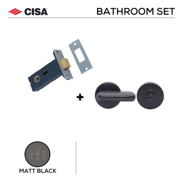 CISA Matt Black Deadbolt Lock for bathroom doors, main product view with bold black energy.