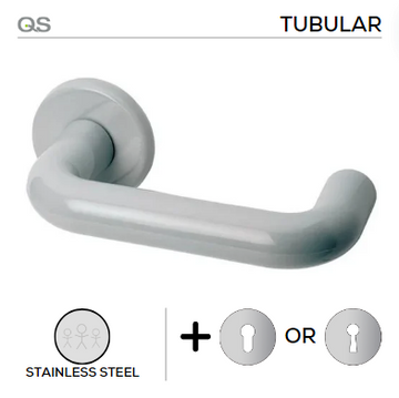 Main product view showing QS Stainless Steel Lever Handle — tough stainless shine for patio and sliding doors.