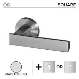 Kotka, Lever Handles, Square, On Square Rose, With Escutcheons, Stainless Steel, QS