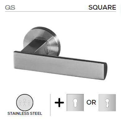 Kotka, Lever Handles, Square, On Square Rose, With Escutcheons, Stainless Steel, QS