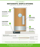 Double-action pivot door for restaurants, shops and kitchens: top centre and strap, double-action floor spring, push plates and kick plate