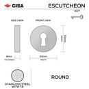FE.R.K.TR, Keyhole Escutcheon, Round Rose, 53mm (h) x 53mm (w) x 8mm (t), Tarnish Resistant, CISA-1