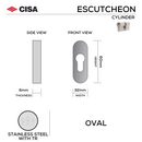 FE.O.C.TR, Cylinder Escutcheon, Oval Rose, 60mm (h) x 32mm (w) x 6mm (t), Tarnish Resistant, CISA-1