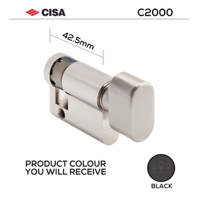 08559-09-00-BLK-KD, 42,5mm - 32.5/10, Half (Single Cylinder), C2000, Thumbturn, Keyed to Differ (Standard), Black, CISA