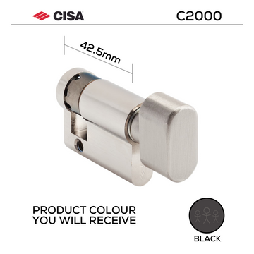 CISA Black Cylinder Lock shown in main product view, giving doors sharp modern attitude, 5mm.