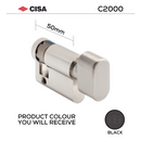 08559-18-12-BLK-KD, 50mm - 40/10, Half (Single Cylinder), C2000, Thumbturn, Keyed to Differ (Standard), Black, CISA-1