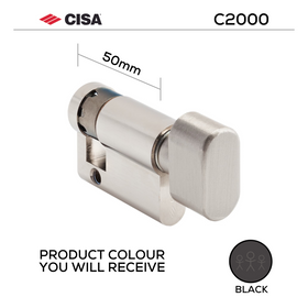 08559-18-12-BLK-KD, 50mm - 40/10, Half (Single Cylinder), C2000, Thumbturn, Keyed to Differ (Standard), Black, CISA