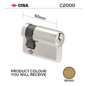 0G304-03-00-KD, 50mm - 39.5/10, Half (Single Cylinder), C2000, Key, Keyed to Differ (Standard), 3 Keys, 5 Pin, Brass, CISA
