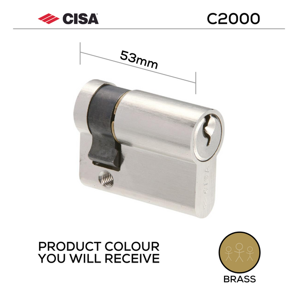 0G304-11-00-KD, 53mm - 42.5/10, Half (Single Cylinder), C2000, Key, Keyed to Differ (Standard), 3 Keys, 5 Pin, Brass, CISA