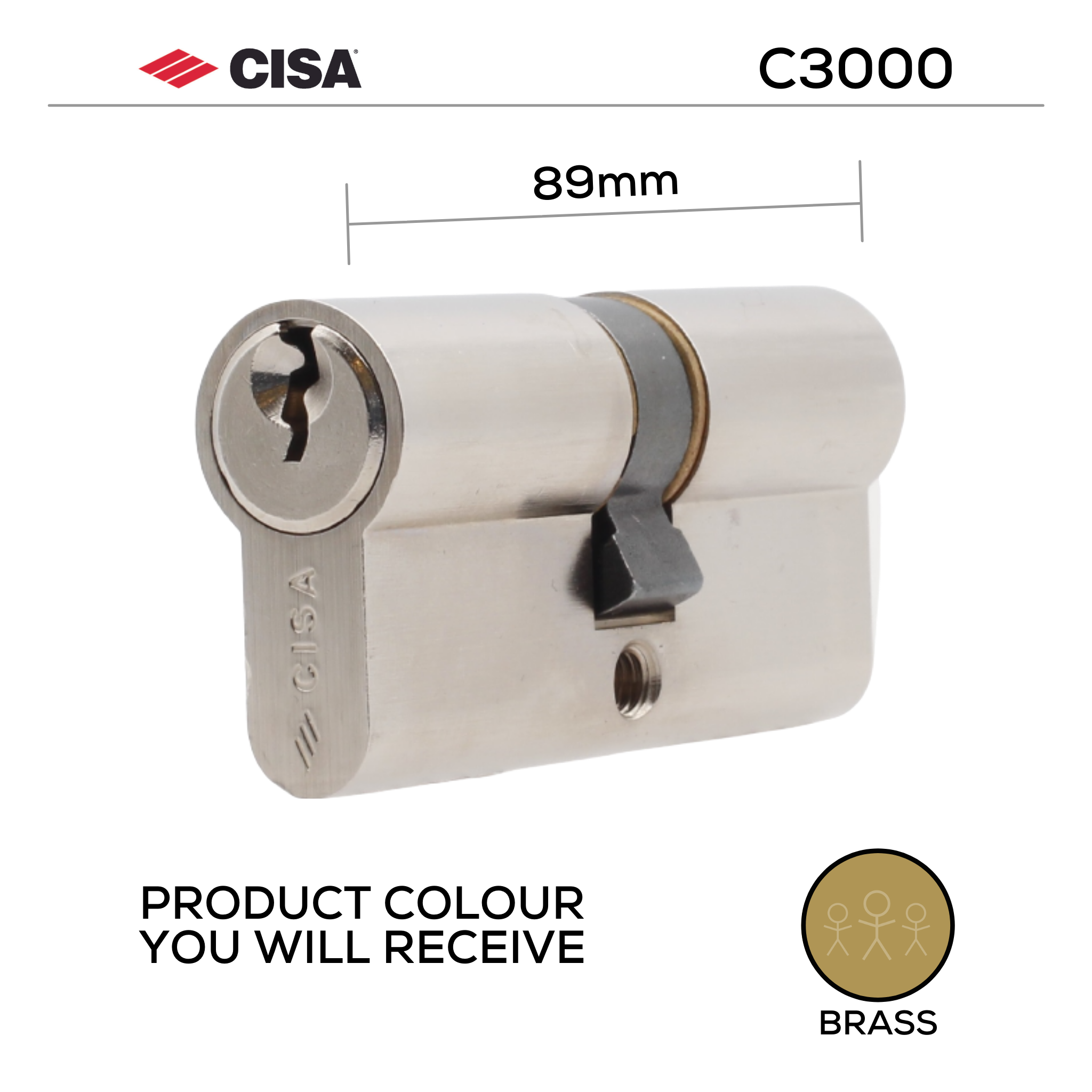 0N310-29-00-KD, 89mm - 44.5/44.5, Double Cylinder, C3000, Key to Key, Keyed to Differ (Standard), 3 Keys, 6 Pin, Brass, CISA