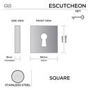QS4472, Keyhole Escutcheon, Square Rose, 52mm (h) x 52mm (w) x 8mm (t), Stainless Steel, QS-1