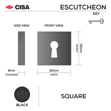 CISA Black Escutcheon main product view for doors — bold black energy, 52mm (h) x 52mm (w).