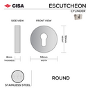 FE.R.C.SS, Cylinder Escutcheon, Round Rose, 53mm (h) x 53mm (w) x 8mm (t), Stainless Steel, CISA-1